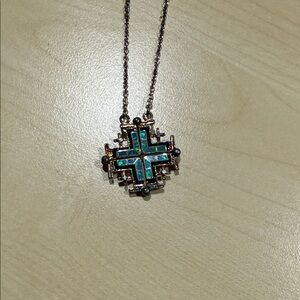 Elegant Silver and Blue Cross Pendant Necklace